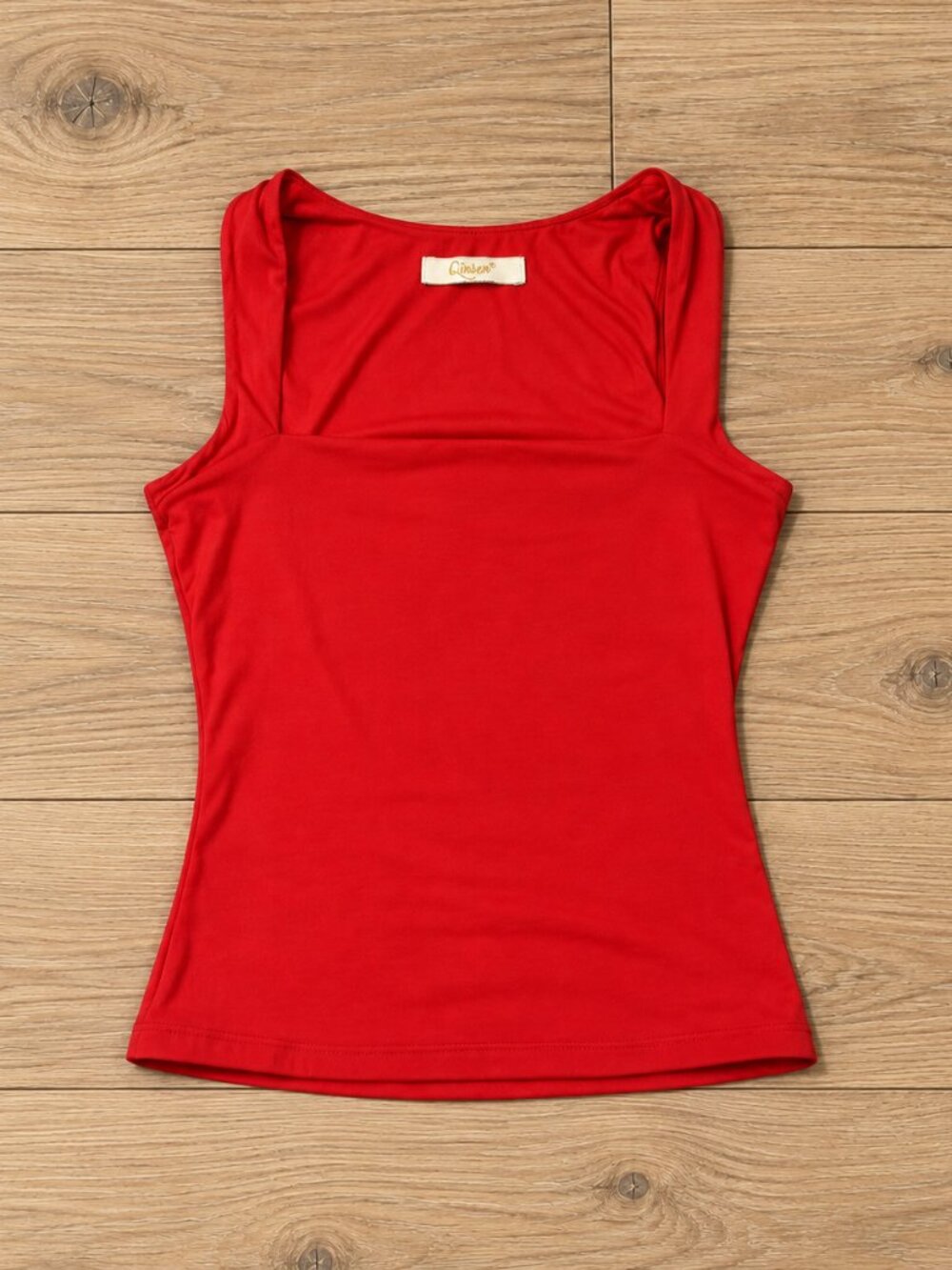 Qinsen Red Square Neck Tank Top XS Fitted